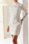 Buy_Mishru_Ivory Dress Tulle Embroidery Sequins High Neck Haley Coral Reef  _Online_at_Aza_Fashions