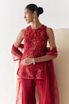 Mishru_Red Kurta And Dupatta Soft Tulle Embroidery Sequins Blaire Coral Reef Pant Set _Online_at_Aza_Fashions