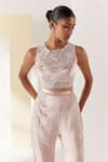 Mishru_Pink Velvet Embroidery Sequins Round Neck Mirin Top With Pant  _Online_at_Aza_Fashions