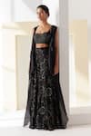 Buy_Mishru_Black Bustier And Pant Tulle Embroidery Sequins Ursula Cape Kalidar Set _at_Aza_Fashions