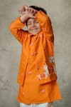 Shop_Vivedkids_Orange Cotton Print Pichwai Cow Bundi Kurta Set _at_Aza_Fashions