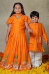 Vivedkids_Orange Cotton Print Pichwai Cow Bundi Kurta Set _Online_at_Aza_Fashions