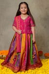 Buy_Vivedkids_Multi Color Art Silk Print Floral Block Lehenga Set _at_Aza_Fashions