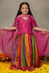 Shop_Vivedkids_Multi Color Art Silk Print Floral Block Lehenga Set _at_Aza_Fashions