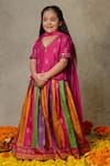 Vivedkids_Multi Color Art Silk Print Floral Block Lehenga Set _Online_at_Aza_Fashions