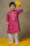 Buy_Vivedkids_Magenta Art Silk Print Floral Kurta With Pant _at_Aza_Fashions