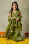 Buy_Vivedkids_Green Tissue Plain Peplum Kurta Sharara Set _at_Aza_Fashions