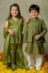 Vivedkids_Green Tissue Plain Peplum Kurta Sharara Set _Online_at_Aza_Fashions