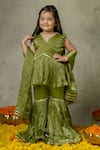 Buy_Vivedkids_Green Tissue Plain Peplum Kurta Sharara Set _Online_at_Aza_Fashions