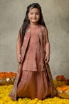 Shop_Vivedkids_Pink Glass Tissue Embroidery Floral Jacket Lehenga Set _at_Aza_Fashions