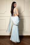 Buy_Meenagurnam_Blue Georgette Embroidery, Sequins Plunge Neck Resham Sharara Saree With Blouse _Online_at_Aza_Fashions