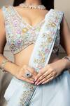 Shop_Meenagurnam_Blue Georgette Embroidery, Sequins Plunge Neck Resham Sharara Saree With Blouse _at_Aza_Fashions