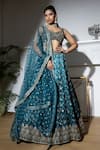 Buy_MeenaGurnam_Blue Net Embroidered Dabka Sweetheart Floral Jaal Bridal Lehenga Set _at_Aza_Fashions