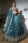 Buy_MeenaGurnam_Blue Net Embroidered Dabka Sweetheart Floral Jaal Bridal Lehenga Set _Online_at_Aza_Fashions