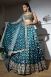 Shop_MeenaGurnam_Blue Net Embroidered Dabka Sweetheart Floral Jaal Bridal Lehenga Set _Online_at_Aza_Fashions