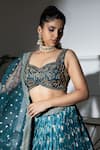 Shop_MeenaGurnam_Blue Net Embroidered Dabka Sweetheart Floral Jaal Bridal Lehenga Set _at_Aza_Fashions