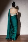 MeenaGurnam_Green Armani Satin Embroidered Pearl Plunged V Saree With Blouse _Online_at_Aza_Fashions