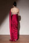 Shop_MeenaGurnam_Maroon Armani Satin Embroidered Pearl Plunged V Saree With Mirror Blouse _at_Aza_Fashions