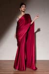 MeenaGurnam_Maroon Armani Satin Embroidered Pearl Plunged V Saree With Mirror Blouse _Online_at_Aza_Fashions