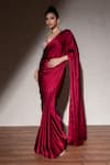 Shop_MeenaGurnam_Maroon Armani Satin Embroidered Pearl Plunged V Saree With Mirror Blouse _Online_at_Aza_Fashions