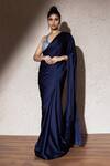 Buy_Meenagurnam_Blue Armani Satin Embroidered Pearl Plunged V Saree With Sequin Blouse_at_Aza_Fashions