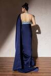Shop_Meenagurnam_Blue Armani Satin Embroidered Pearl Plunged V Saree With Sequin Blouse_at_Aza_Fashions