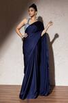 Buy_Meenagurnam_Blue Armani Satin Embroidered Pearl Plunged V Saree With Sequin Blouse_Online_at_Aza_Fashions