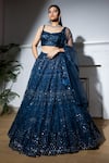 Buy_MeenaGurnam_Blue Net Embroidery Sequins Sweetheart Neck Jharokha Lehenga Set _at_Aza_Fashions