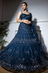 Shop_MeenaGurnam_Blue Net Embroidery Sequins Sweetheart Neck Jharokha Lehenga Set _Online_at_Aza_Fashions