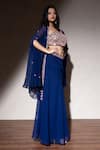 Buy_MeenaGurnam_Blue Georgette Embroidery Mirror Blouse Square Neck Diamond Jacket Sharara Set _Online_at_Aza_Fashions