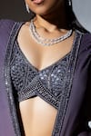 Shop_Meenagurnam_Grey Net, Georgette Sequins, Placement Tonal Beads Embroidered Cape Sharara Set _Online_at_Aza_Fashions
