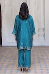 Shop_Safaa_Blue Vegan Silk Woven Gardenia Scallop V Neck Idris Kaftan With Pant _at_Aza_Fashions