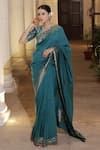 Buy_Safaa_Blue Moonga Silk Woven Paisley Soiree Zohreh Scallop Border Saree With Blouse_at_Aza_Fashions