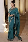 Shop_Safaa_Blue Moonga Silk Woven Paisley Soiree Zohreh Scallop Border Saree With Blouse_at_Aza_Fashions