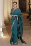 Safaa_Blue Moonga Silk Woven Paisley Soiree Zohreh Scallop Border Saree With Blouse_Online_at_Aza_Fashions