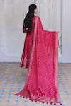 Shop_Safaa_Pink Moonga Silk Woven Peony Fleur Butti Round Neck Reza Anarkali Pant Set_at_Aza_Fashions