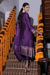Shop_Safaa_Purple Vegan Silk Woven Zinnia Butti Round Neck Armaan Anarkali Pant Set_at_Aza_Fashions