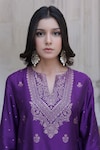 Shop_Safaa_Purple Vegan Silk Woven Jasmine Flora Notched Mahenoor Kurta Pant Set _Online_at_Aza_Fashions