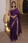 Buy_Safaa_Purple Moonga Silk Woven Mughal Fleur Nadia Scallop Border Saree With Blouse_at_Aza_Fashions