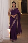 Shop_Safaa_Purple Moonga Silk Woven Mughal Fleur Nadia Scallop Border Saree With Blouse_at_Aza_Fashions