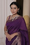 Safaa_Purple Moonga Silk Woven Mughal Fleur Nadia Scallop Border Saree With Blouse_Online_at_Aza_Fashions