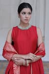 Buy_Safaa_Red Moonga Silk Woven Paisley Breeze Round Neck Ameera Kurta Pant Set_Online_at_Aza_Fashions