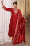 Safaa_Red Moonga Silk Woven Arabesque V Neck Mandana Fleur Anarkali Pant Set_Online_at_Aza_Fashions
