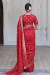 Shop_Safaa_Red Moonga Silk Woven Brazen Damask Closed Round Mehran Saree With Blouse_at_Aza_Fashions