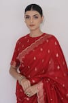 Safaa_Red Moonga Silk Woven Brazen Damask Closed Round Mehran Saree With Blouse_Online_at_Aza_Fashions