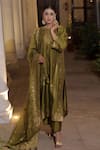 Shop_Safaa_Green Vegan Silk Woven Mimosa Garden Round Neck Raha Amaryllis Kurta Pant Set _at_Aza_Fashions