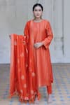 Buy_Safaa_Orange Moonga Silk Woven Striped Gladioulus Vine Round Neck Amina Kurta Set_at_Aza_Fashions