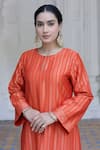 Buy_Safaa_Orange Moonga Silk Woven Striped Gladioulus Vine Round Neck Amina Kurta Set_Online_at_Aza_Fashions