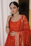 Shop_Safaa_Orange Moonga Silk Woven Carnation Bloom Scoop Neck Behnaaz Anarkali Pant Set_Online_at_Aza_Fashions