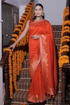 Buy_Safaa_Orange Moonga Silk Woven Paisley Philia V Neck Niaz Border Saree With Blouse_at_Aza_Fashions